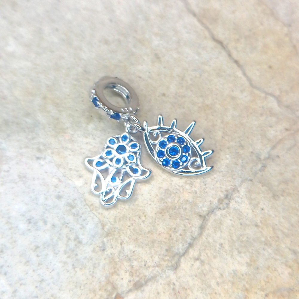 925 Sterling Silver Hamsa Evil Eye Wazowski Charm For Bracelet